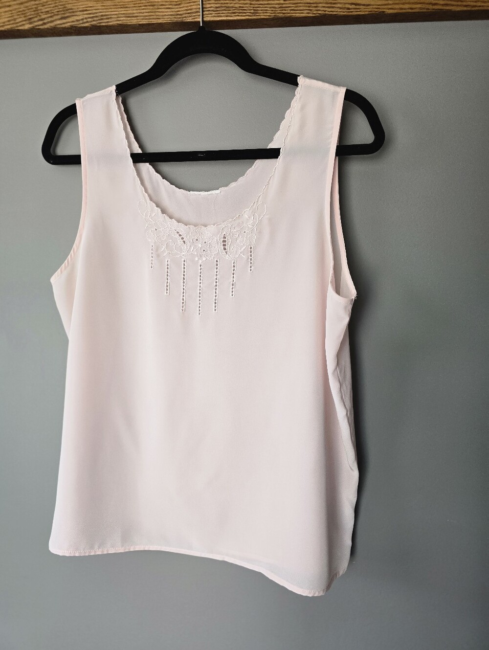 Elegant Soft Pink Camisole Tank Top. Embroidered Lace Soft Flowing Fabric
